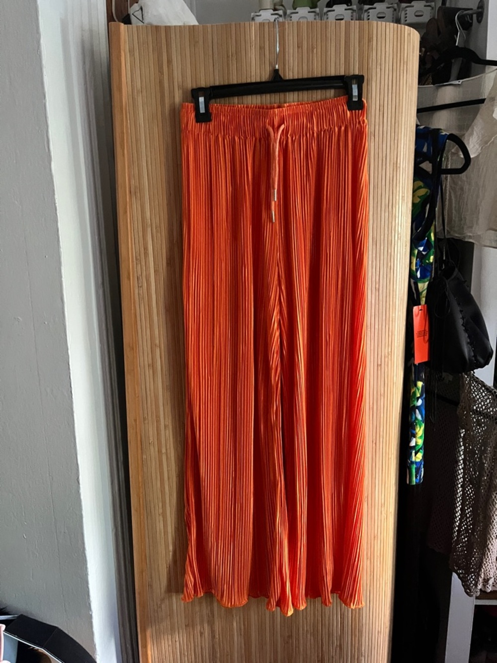 Bright Orange Pleated Wide-Leg Pants
